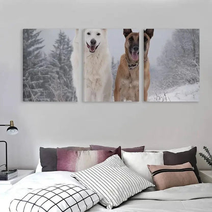 3pcs German Shepherd Dog in Winter Wall Art Set Canvas Framed 40x60cm - High Quality Print 100% Australian Made Wall Canvas Ready to Hang