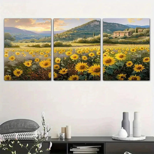 3pcs Vibrant Yellow & Orange Sunflowers Metal Print Ready to Hang Art