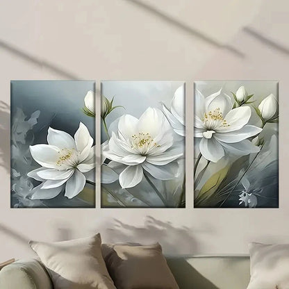 3pcs Beautiful Painting of White Flowers  Wall Art Set Canvas Framed 60x90cm - High Quality Print 100% Australian Made Wall Canvas Ready to Hang