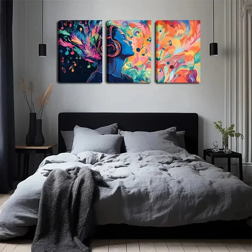 3pcs Warm Orange-Pink Notes Wall Art Set Canvas Unframed - High Quality Print 100% Australian Made Wall Canvas