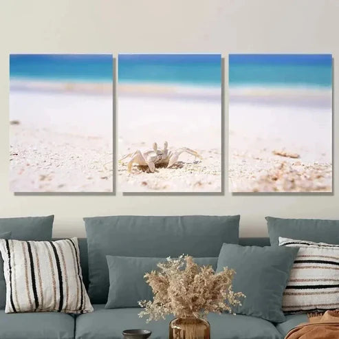 3pcs Beach Scene Ocean Crab & Seashells Wall Art Set Canvas Unframed - High Quality Print 100% Australian Made Wall Canvas
