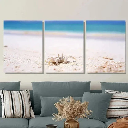 3pcs Beach Scene Ocean Crab & Seashells Wall Art Set Canvas Unframed - High Quality Print 100% Australian Made Wall Canvas