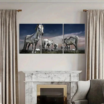 3pcs White Horse in Grassland Landscape Wall Art Set Canvas Framed 40x60cm - High Quality Print 100% Australian Made Wall Canvas Ready to Hang