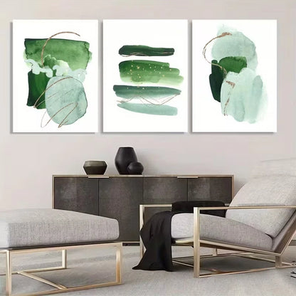 3pcs Green Abstract Watercolor Shape Wall Art Set Canvas Framed 40x60cm - High Quality Print 100% Australian Made Wall Canvas Ready to Hang