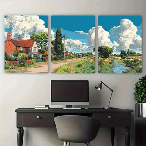 3pcs Suffolk England Travel Countryside Wall Art Canvas Unframed - High Quality Print 100% Australian Made Wall Canvas