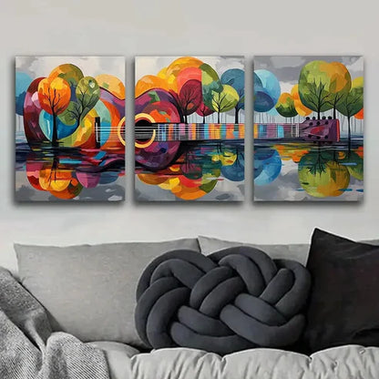 3pcs Colorful Guitar Tree Design Cool Perfect Wall Art Set Canvas Unframed - High Quality Print 100% Australian Made Wall Canvas