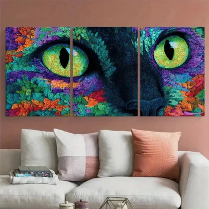 3pcs Abstract Black Cat Retro Continuous Wall Art Canvas Unframed - High Quality Print 100% Australian Made Wall Canvas