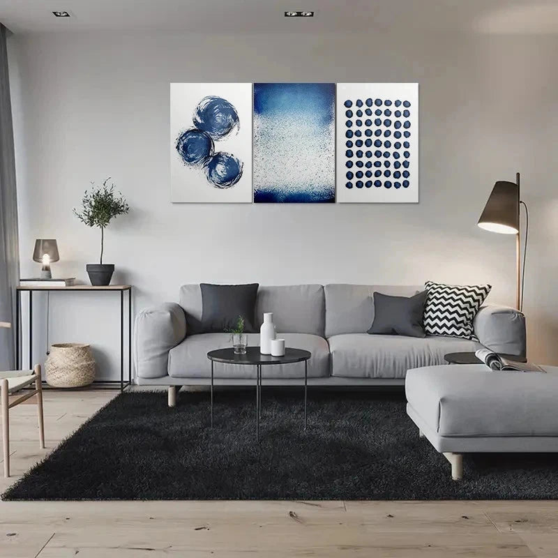 3pcs Modern Abstract Blue Circles Metal Print Ready to Hang Art