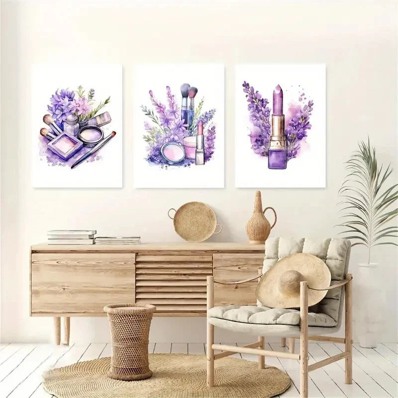 3pcs Beauty Salon Décor Lavender Perfect Wall Art Set Canvas Framed 40x60cm - High Quality Print 100% Australian Made Wall Canvas Ready to Hang