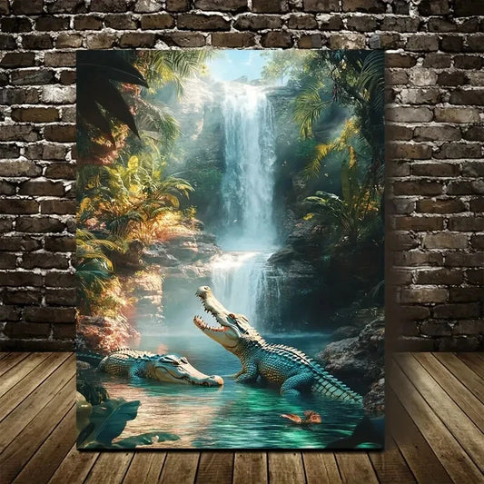 Beautiful Vibrant Crocodile Scene Painting 40x60cm Metal Print Ready to Hang