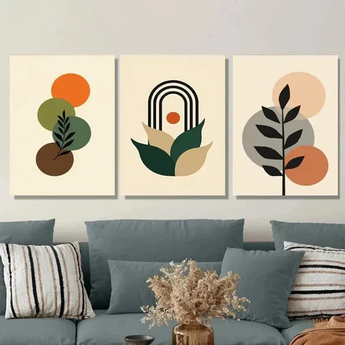 3pcs Boho Style Colorful Geometric & Botanical Wall Art Set Canvas Unframed - High Quality Print 100% Australian Made Wall Canvas