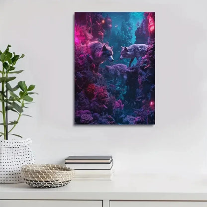 Beautiful Steampunk Wolf & Coral Reef Painting  40x60cm Metal Print Ready to Hang