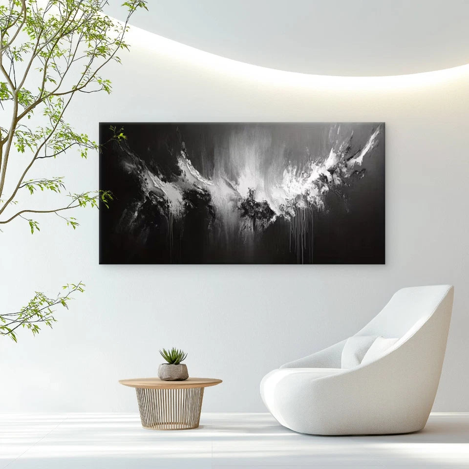 Black & White Abstract Wall Art Canvas Office Home Room Framed 120x60cm