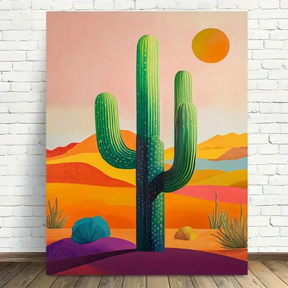 Beautiful Desert Cactus Sunset Cacti & Sunset Painting 40x60cm Metal Print Ready to Hang