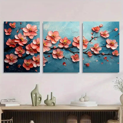 3pcs Cherry Blossom Oil Impasto Perfect Wall Art Set Canvas Framed 40x60cm - High Quality Print 100% Australian Made Wall Canvas Ready to Hang