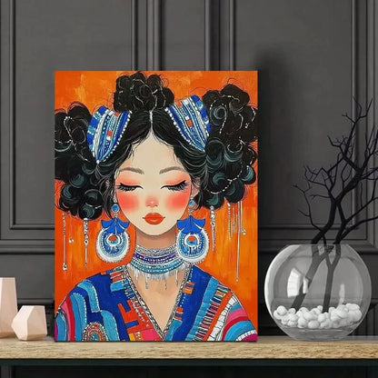 African Woman with Large, Curly Hair Styled 40x60cm Metal Print Ready to Hang