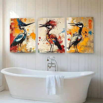 3pcs Colorful Bird Bold Brushstrokes Perfect  Wall  Art Set Canvas Unframed - High Quality Print 100% Australian Made Wall Canvas
