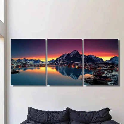 3pcs Scenic Mountain Sunset Landscape Triptych Metal Print Ready to Hang Art