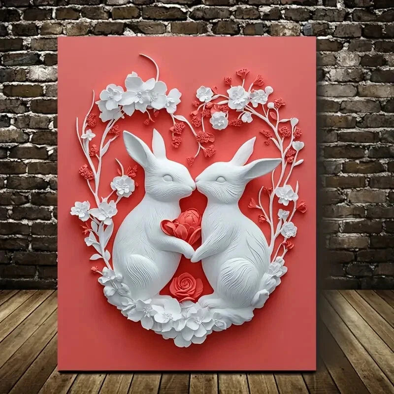 Featuring Rabbits And Hares Painting 40x60cm Metal Print Ready to Hang