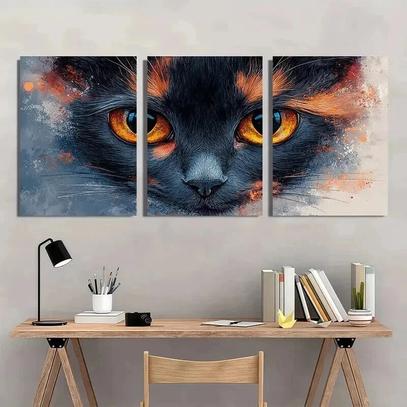 3pcs Modern Retro Style Cat Illustration Wall Art Set Canvas Framed 40x60cm - High Quality Print 100% Australian Made Wall Canvas Ready to Hang