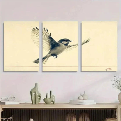 3pcs Minimalist Birds Neutral Nature Perfect Wall Art Set Canvas Framed 40x60cm - High Quality Print 100% Australian Made Wall Canvas Ready to Hang