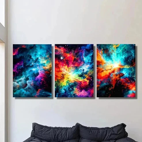 3pcs Abstract Colorful Nebula Painting Wall Art Canvas Unframed - High Quality Print 100% Australian Made Wall Canvas