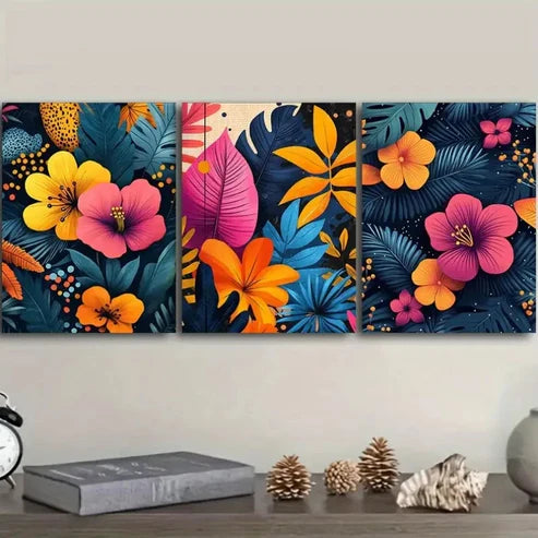 3pcs Vibrant Tropical Leaf Wall Art Set Canvas Unframed - High Quality Print 100% Australian Made Wall Canvas