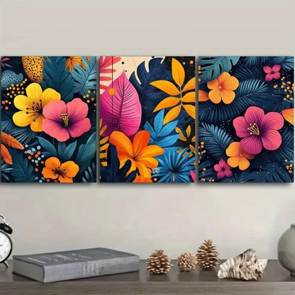 3pcs Vibrant Tropical Leaf Wall Art Set Canvas Unframed - High Quality Print 100% Australian Made Wall Canvas