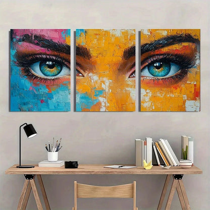 3pcs Abstract Female Face Glasses Vibrant Blue Metal Print Ready to Hang Art