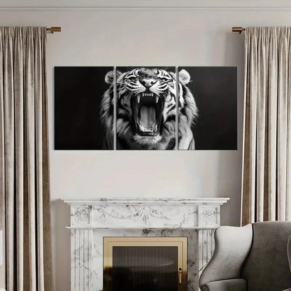 3pcs Black And White Modern Art Tiger Painting  Wall Art Set Canvas Framed 60x90cm - High Quality Print 100% Australian Made Wall Canvas Ready to Hang
