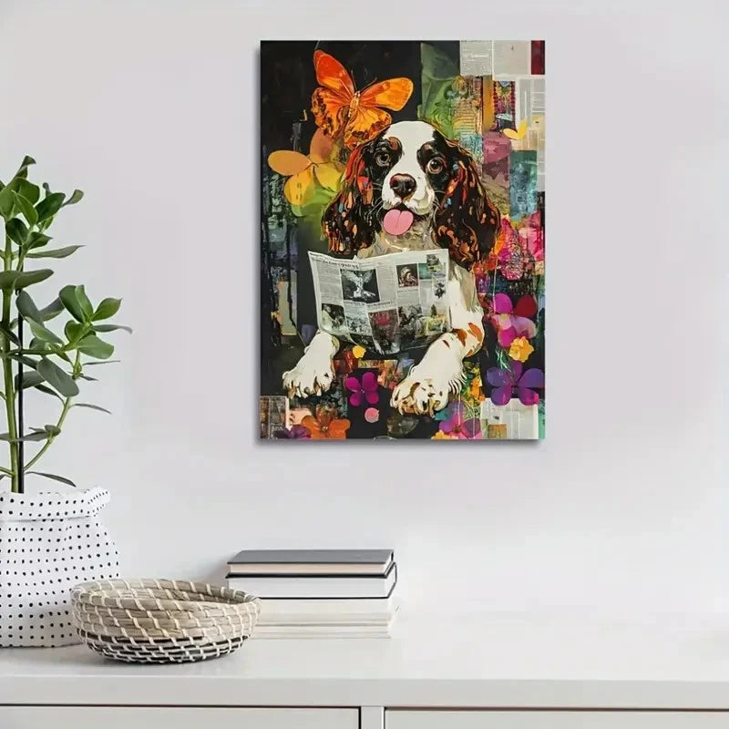 Cocker Spaniel Reading Newspapers Painting  40x60cm Metal Print Ready to Hang