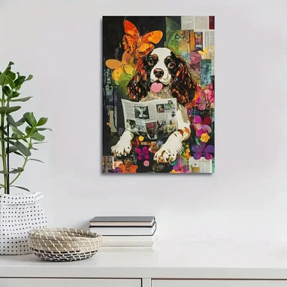 Cocker Spaniel Reading Newspapers Painting  40x60cm Metal Print Ready to Hang