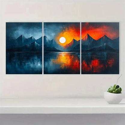 3pcs Elegant Textures Moon Colourful Mountain Metal Print Ready to Hang Art