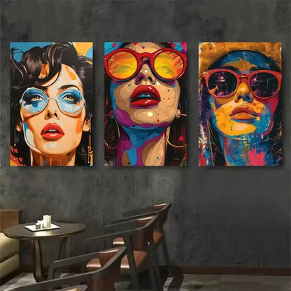 3pcs Women with Fashion Glasses WG Wall Art Canvas Unframed – High Quality Print 100% Australian Made Wall Canvas