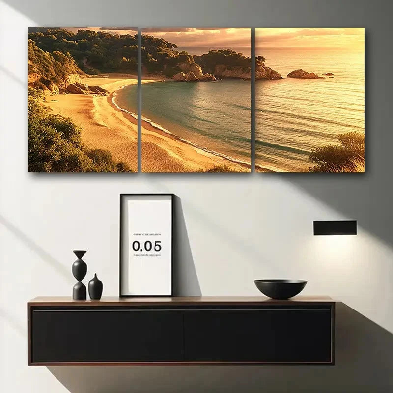 3pcs Serene Beach Sunset Nature Scenery Metal Print Ready to Hang Art