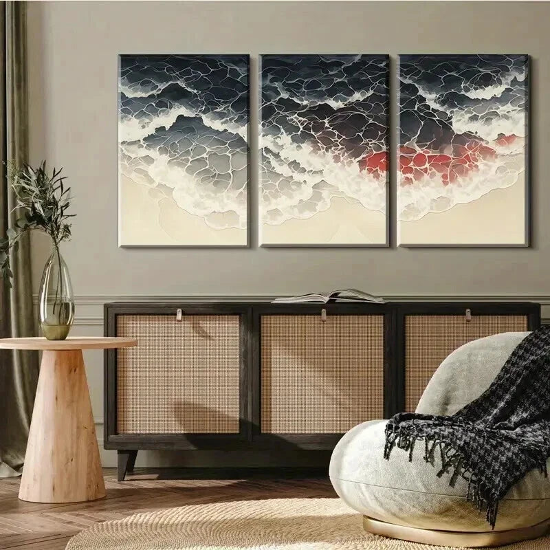 3pcs Abstract Ocean Wave Modern Coastal Perfect Wall Art Set Canvas Framed 40x60cm - High Quality Print 100% Australian Made Wall Canvas Ready to Hang