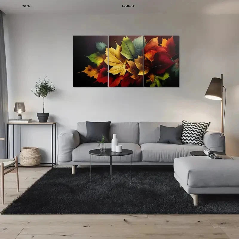 3pcs Autumn Leaves Green and Yellow Metal Print Ready to Hang Art