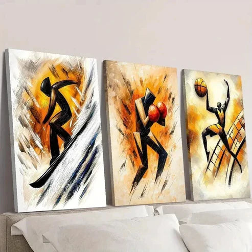 3pcs Extreme Skier Boxer Basketball Player Wall Art Canvas Unframed - High Quality Print 100% Australian Made Wall Canvas