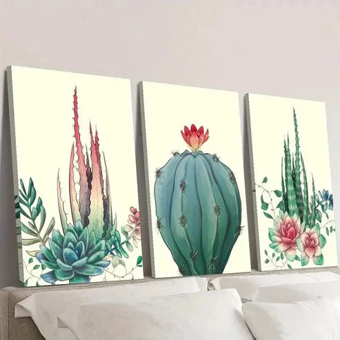 3pcs Vibrant Aloe Vera Prick Pear & Cactus Wall Art Canvas Unframed – High Quality Print 100% Australian Made Wall Canvas