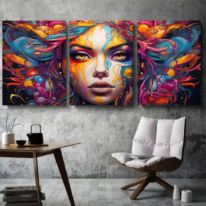 3pcs Psychedelic Abstract Female Metal Print Ready to Hang Art