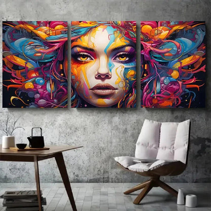 3pcs Psychedelic Abstract Female Metal Print Ready to Hang Art
