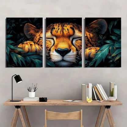 3pcs Vibrant Jungle Scene with Green Leaves & Pine Metal Print Ready to Hang Art