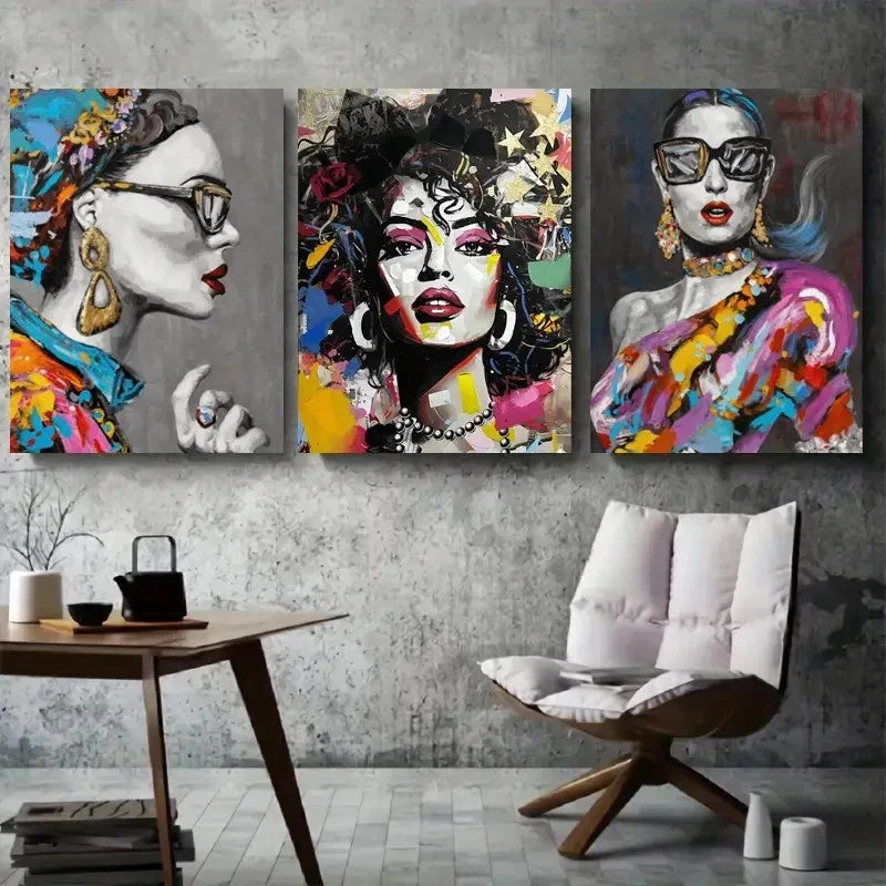 3pcs Vibrant Street Art Style Woman Metal Print Ready to Hang Art