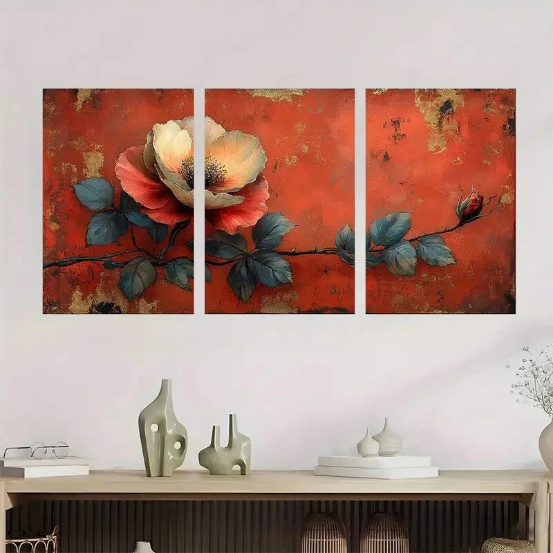 3pcs Journal Page Floral Illustration Perfect Wall Art Set Canvas Framed 40x60cm - High Quality Print 100% Australian Made Wall Canvas Ready to Hang