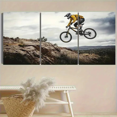 3pcs Extreme Mountain Biking Wall Art Set Canvas Unframed - High Quality Print 100% Australian Made Wall Canvas