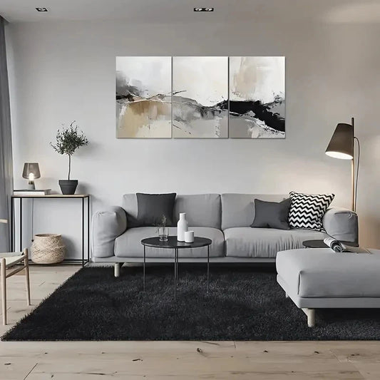 3pcs Minimalist Beige Brown & White Wall Art Set Canvas Framed 60x90cm - High Quality Print 100% Australian Made Wall Canvas Ready to Hang