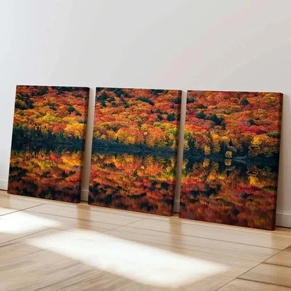 3pcs Autumn Forest Lake Nature Landscape Wall Art Set Canvas Framed 60x90cm - High Quality Print 100% Australian Made Wall Canvas Ready to Hang