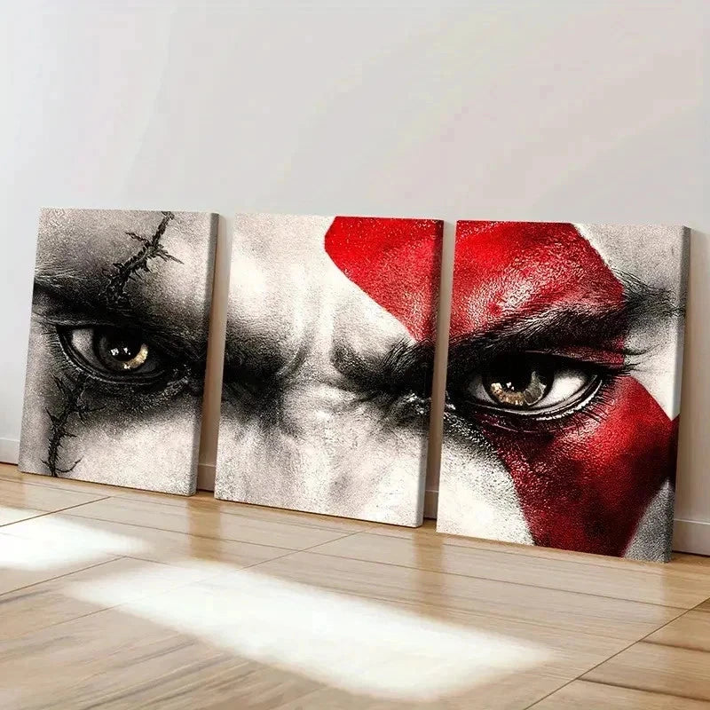 3pcs Modern Video Game Character Kratos Wall Art Set Canvas Framed 40x60cm - High Quality Print 100% Australian Made Wall Canvas Ready to Hang