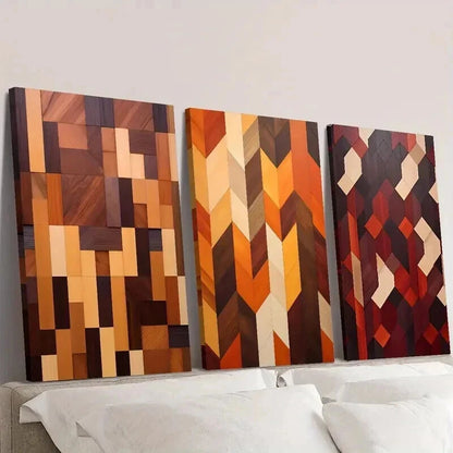 3pcs Geometric Wood Texture Shapes Wall Art Set Canvas Framed 40x60cm - High Quality Print 100% Australian Made Wall Canvas Ready to Hang