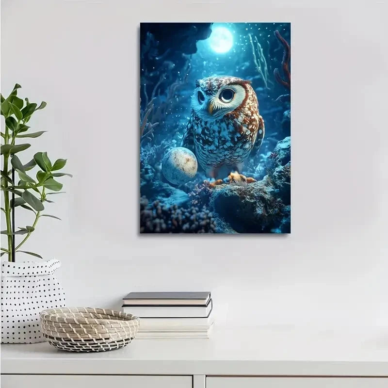 Enchanting Owl Underwater Coral Reef Scene  40x60cm Metal Print Ready to Hang